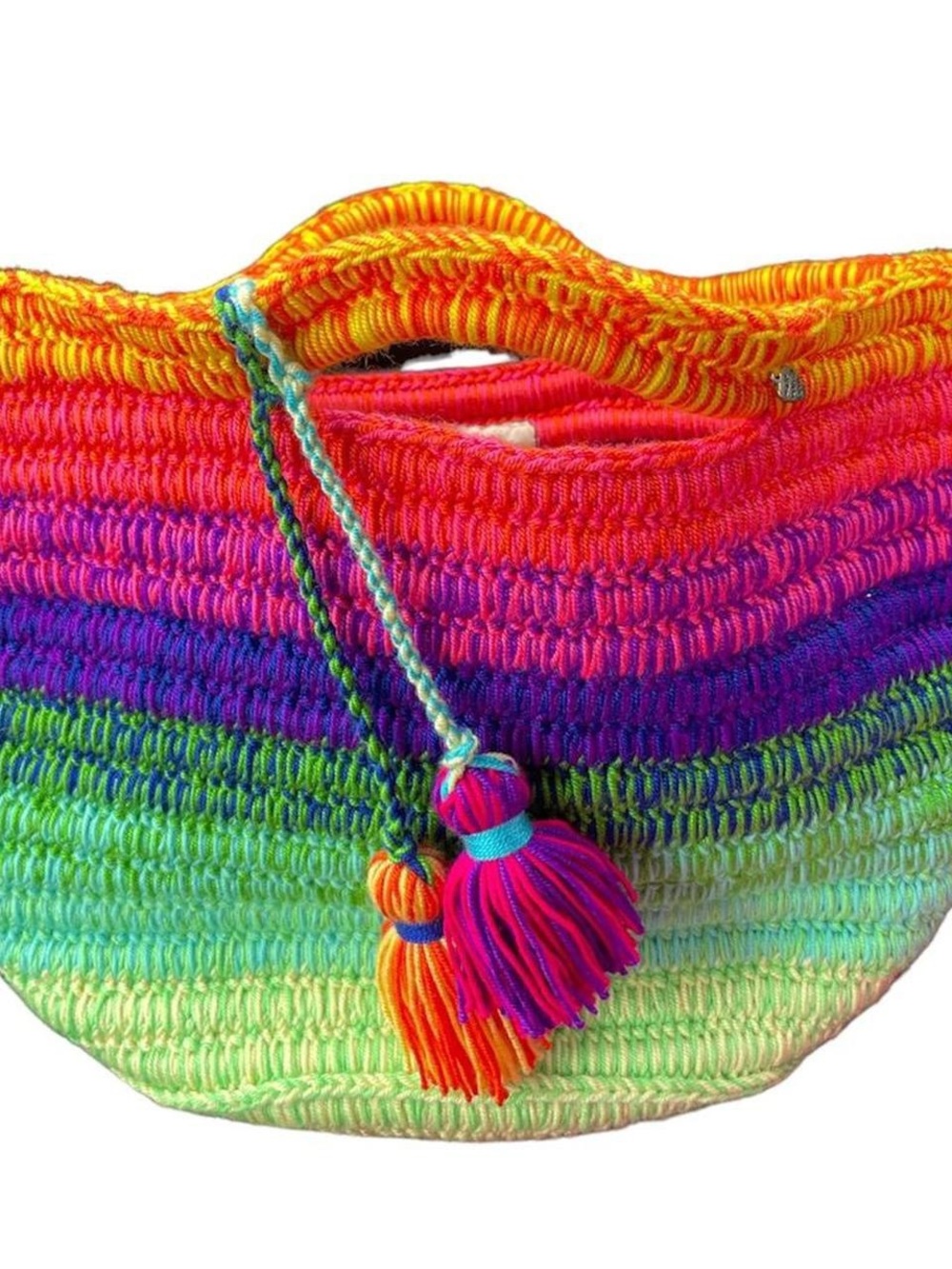 Colorful Rainbow Crochet Straw Tote Bag - Vibrant Multicolor